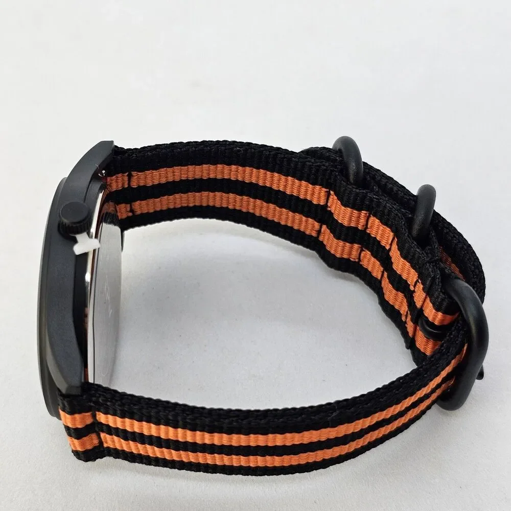 Field Military Men's Watch 42MM Black Case Dial Black‎ Orange Canvas Band Straps
